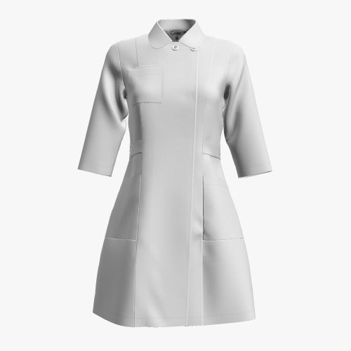 Women's 3/4 Sleeve Cotton Coat Dress - White