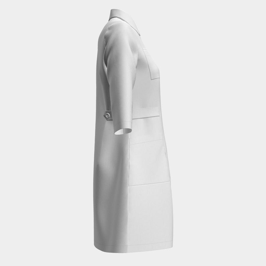 Women's 3/4 Sleeve Cotton Coat Dress - White