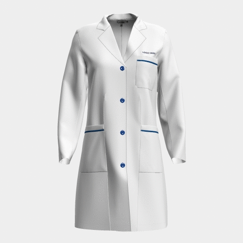 PRE ORDER | Women's Contrast Piping Lab Coat - Off White/Blue