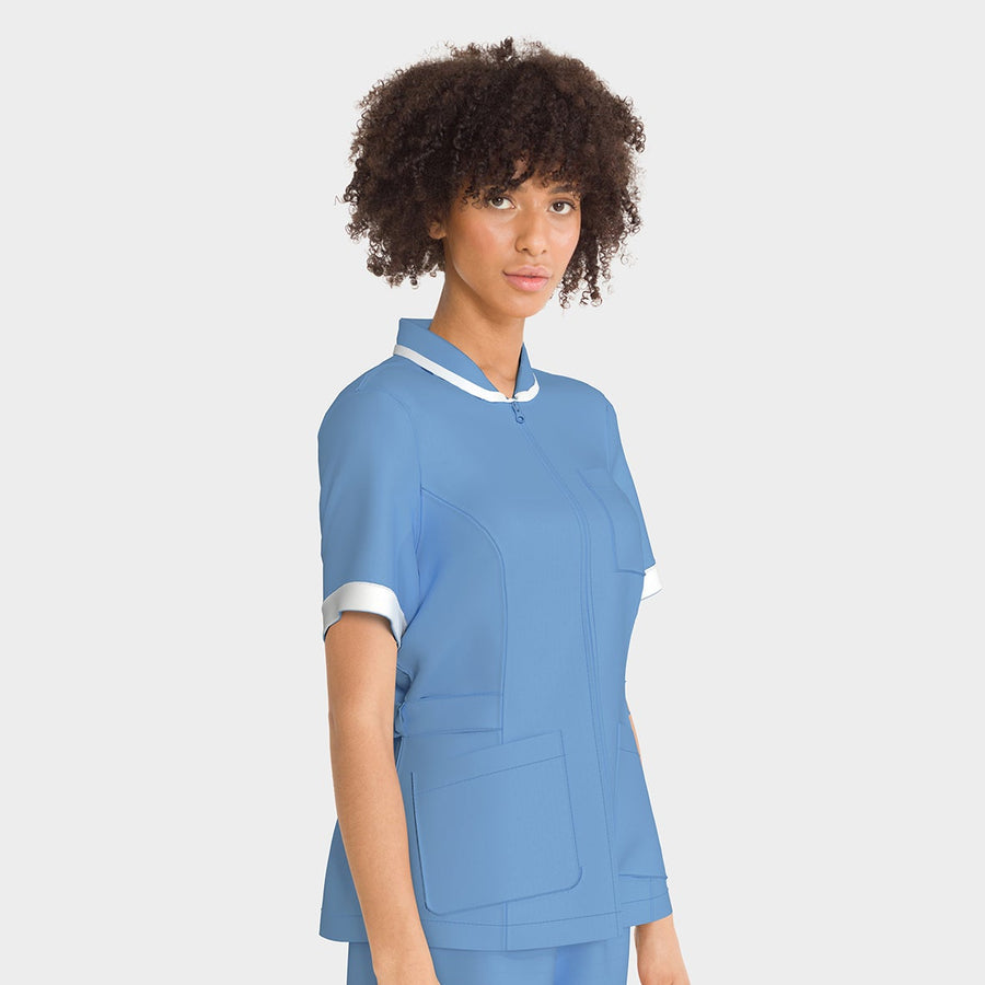 PRE ORDER | Women's Zipped Contrast Trim Shirket-Ocean Blue/White