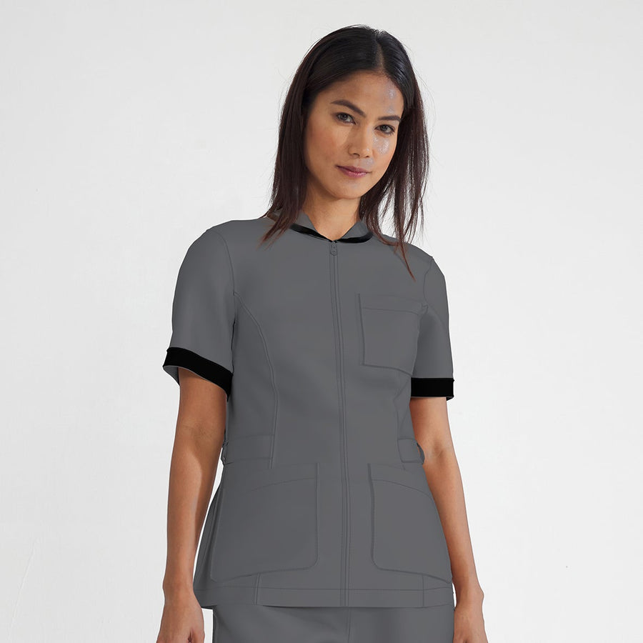 PRE ORDER | Women's Zipped Contrast Trim Shirket-Grey/Black