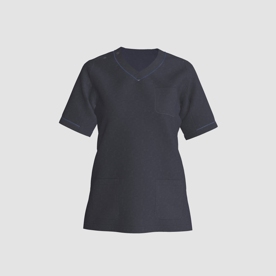 Women's V-neck Scrub with Contrast Piping - Navy