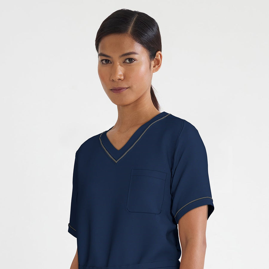 PRE ORDER | Women's V-neck Scrub with Contrast Piping - Navy