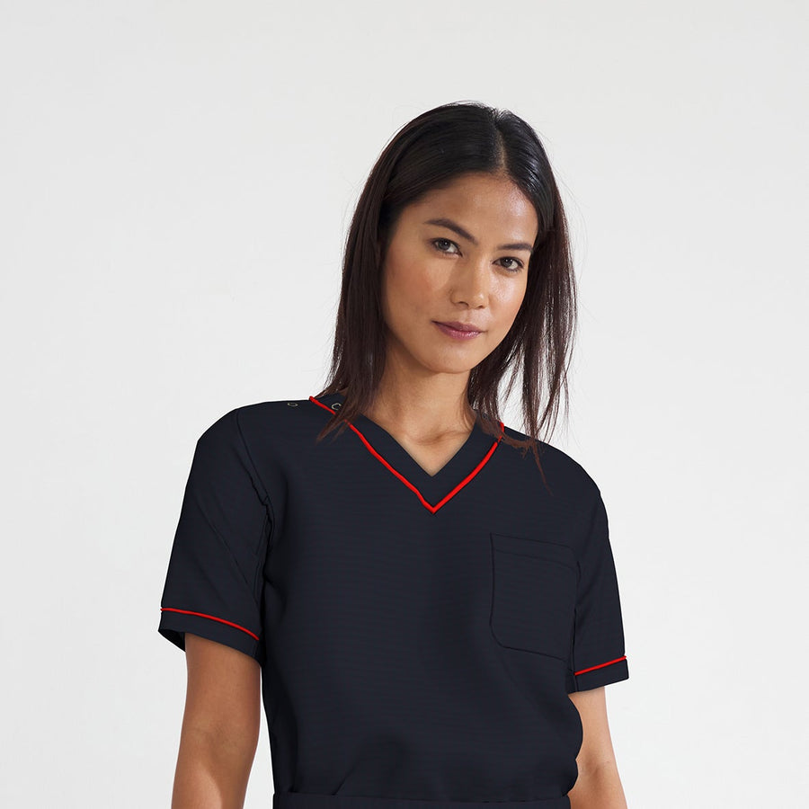 PRE ORDER | Women's V-neck Scrub with Contrast Piping - Black